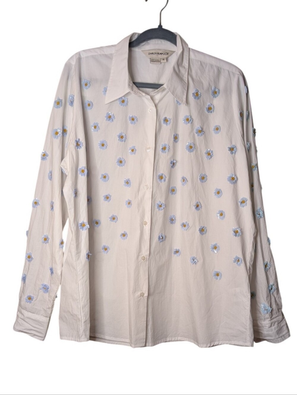 Dhruv Kapoor x Anthropologie 3D Floral Sequin Appliqué Button-Down Shirt size XL - Picture 1 of 8